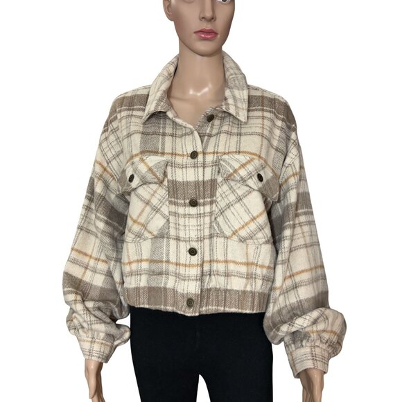 Ashley By 26 International Outwear Wool Blend Cream Cropped Flannel Jacket Size - Picture 1 of 4